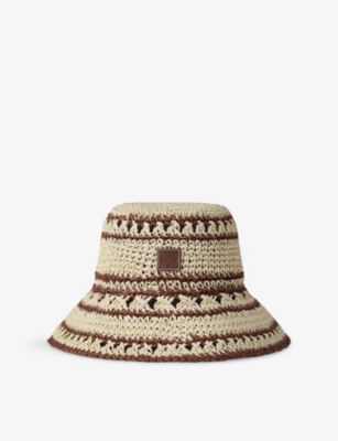 MULBERRY: Logo-Embroidered Crochet Raffia Bucket Hat