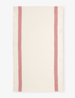 Charvet Blanc Rouge Lustucru Checkerboard-stripe Linen Tea Towel