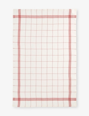 Charvet Rouge Maya Square-grid Linen Tea Towel