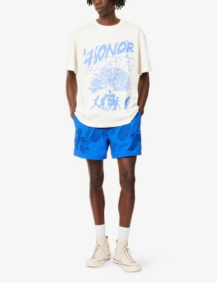 HONOR THE GIFT: Embroidered-Text Relaxed-Fit Swim Trunks