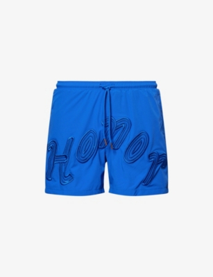 HONOR THE GIFT: Embroidered-Text Relaxed-Fit Swim Trunks