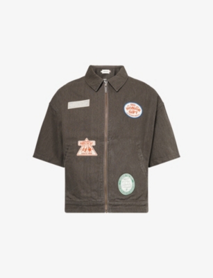 HONOR THE GIFT: Embroidered-Patch Short-Sleeve Denim Shirt