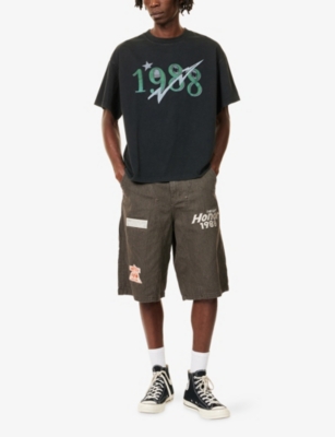 HONOR THE GIFT: Carpenter Embroidered-Patch Denim Shorts
