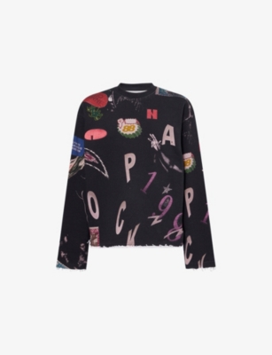HONOR THE GIFT: Collage-Print Raw-Edge Cotton-Jersey Sweatshirt