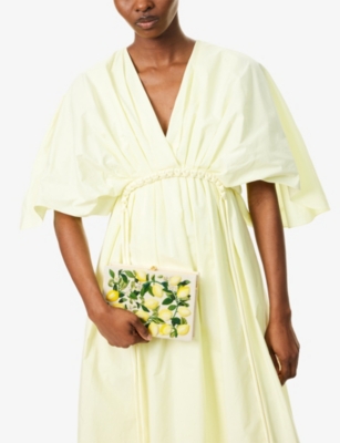 OLYMPIA LE-TAN: Olympia Le-Tan x Tiphaine de Bodman Lemon Embroidered Book Cotton-Blend Clutch Bag