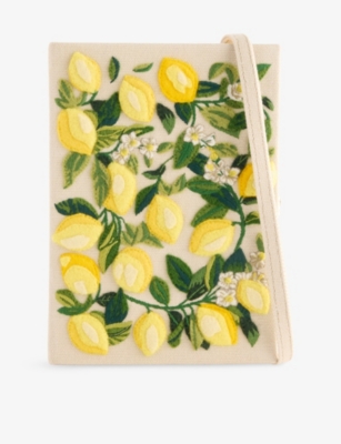 Olympia Le-tan Womens Champagne  X Tiphaine De Bodman Lemon Embroidered Book Cotton-blend Clutch Bag