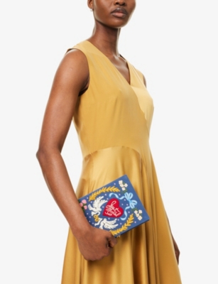 OLYMPIA LE-TAN: Just Married Embroidered Book Cotton-Blend Clutch Bag