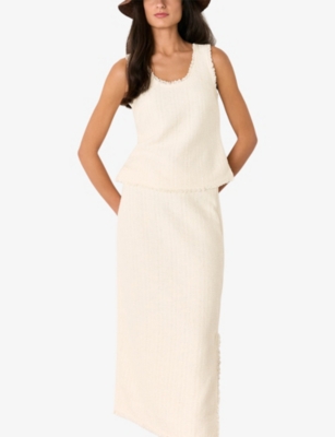 Whistles Womens Lucie Boucle Cotton-blend Midi Skirt Cream In Cream