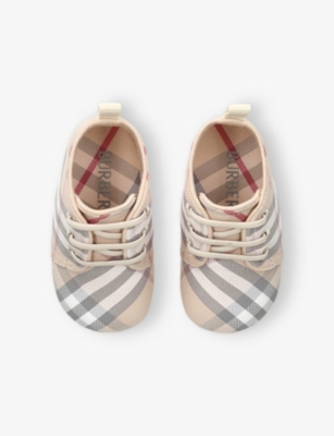 Burberry Beige Comb Baby Check Cotton-blend Shoes Eur 19 / 3 Uk In Multi