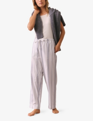 The White Company S Navystripe Striped Straight-leg Cotton Pyjama Bottoms Xs In White