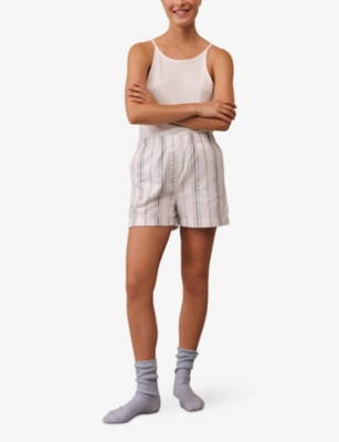 The White Company S Navystripe Striped Straight-leg Cotton Pyjama Shorts In White