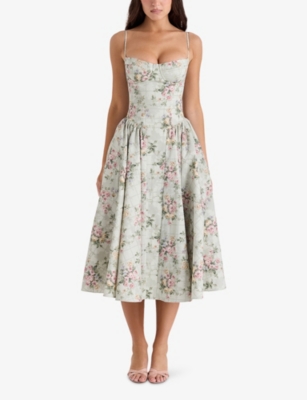 HOUSE OF CB: Samaria Floral-Print Cotton Midi Dress