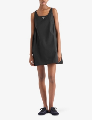 Prada Logo Plaque Sleeveless Mini Dress In Black