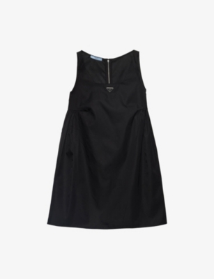 Prada Logo Plaque Sleeveless Mini Dress In Black