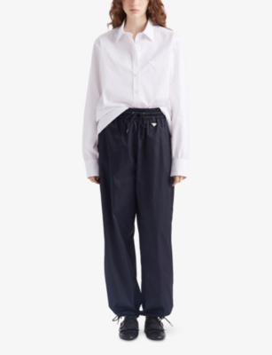 Prada Womens Blue Triangle-logo Relaxed Re-nylon Jogging Bottoms