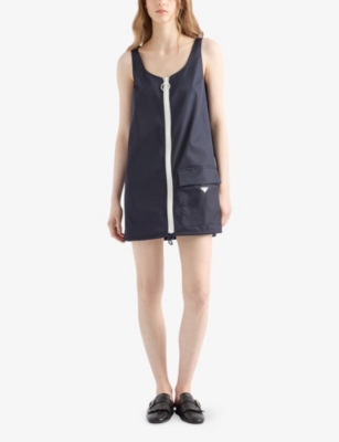 Prada Womens Blue Re Nylon Zip-up Woven Mini Dress