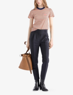 PRADA: Logo-Patch Striped Cotton-Lisle T-Shirt