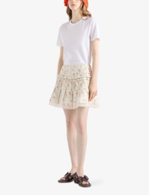 Prada Womens Neutral Floral-print Cotton And Linen Mini Skirt