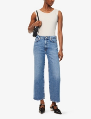 AGOLDE WOMENS MOOR (MED MARBLE IND) HARPER STRAIGHT-LEG STRETCH-DENIM JEANS 