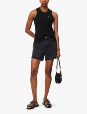 Agolde Womens Bounce (worn Blk Vint) V-waist Mid-rise Denim Shorts In Bounce (worn Blk Vint)