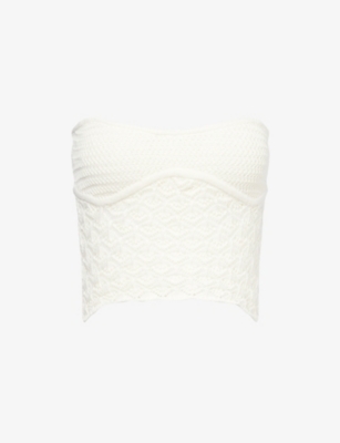 4th & Reckless Womens Cream Elena Sheer Corset Cotton-blend Knitted Top In White