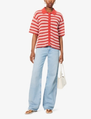 4th & Reckless Womens Antonia Stripe Cotton-blend Knitted Top Red Stripe In Multi