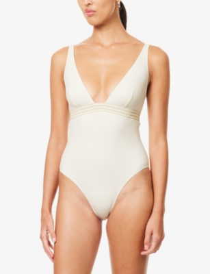 Eres Womens Sable Fin Sillage Plunge-neckline Swimsuit In White