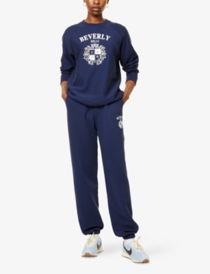 Sporty And Rich Womens Dark Navy Bh Crest Soft Elasticated-cuffs Cotton-blend Jogging Bottoms In Dark Navy