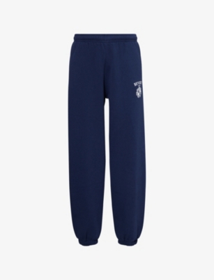Sporty And Rich Womens Dark Navy Bh Crest Soft Elasticated-cuffs Cotton-blend Jogging Bottoms In Dark Navy