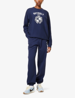 Sporty And Rich Womens Bh Crest Soft Round-neck Cotton-blend Sweatshirt Dark Navy In Blue