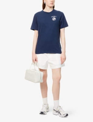 Sporty And Rich Womens Dark Navy Beverly Hills Crest-print Cotton-jersey T-shirt