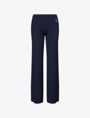 SPORTY & RICH: Ribbed Straight-Leg Knitted Trousers