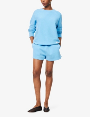 Sporty And Rich Womens Runner Soft Disco Cotton-jersey Shorts Juniper In Blue