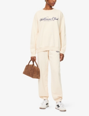 Sporty And Rich Womens Wellness Club Embroidered Crewneck Cotton-jersey Sweatshirt Cream Xs In White