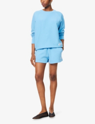 Sporty And Rich Womens Runner Soft Crewneck Cotton-jersey Sweatshirt Juniper In Blue