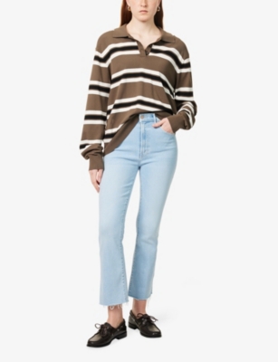 Mother Womens Balls In Your Court The Hustler Ankle Fray Cotton-blend Jeans In Balls In Your Court