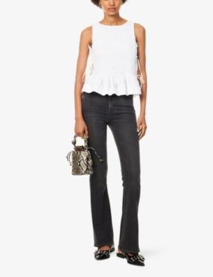 Mother Flared Leg Trousers Contrast Stitching In Black
