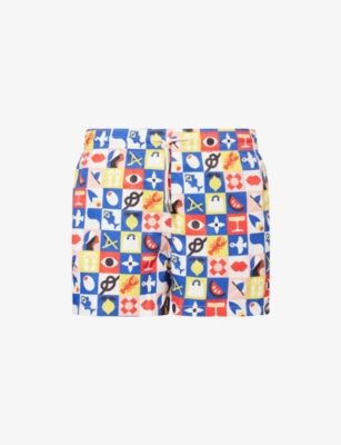 Arrels Barcelona Mens Blue Joie De Vivre Joie De Vivre Graphic-print Swim Shorts