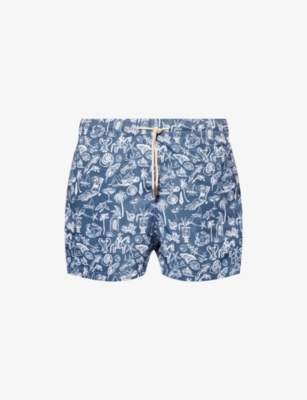 Shop Arrels Barcelona Mens Blue Le Bel Ete Le Bel Ete Graphic-pattern Woven Swim Shorts