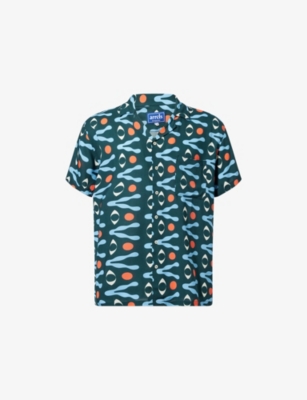 Arrels Barcelona Mens  X David Vanadia Iconic Camp-collar Woven Shirt Blue Eyes