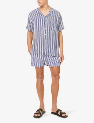 ARRELS BARCELONA MENS BLUE TRAZOS ARRELS BARCELONA X ÁLVARO PICARDO STRIPED CAMP-COLLAR WOVEN SHIRT XL 