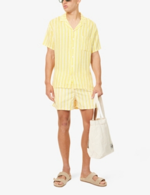 Arrels Barcelona Mens Yellow Trazos  X Álvaro Picardo Striped Camp-collar Woven Shirt