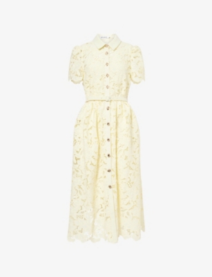 SELF-PORTRAIT: Lace Collared Woven Midi Dress
