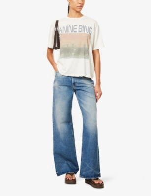 ANINE BING WOMENS CADE MUSHROOMS GRAPHIC-PRINT COTTON T-SHIRT OFF WHITE 
