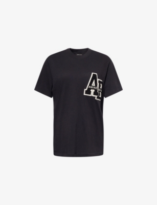 ANINE BING WOMENS BLACK LETTERMAN EMBROIDERED COTTON T-SHIRT XS 