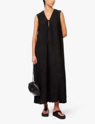 Anine Bing Womens Black Constance Plissé Woven Maxi Dress