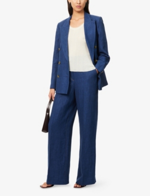 Shop Citizens Of Humanity Womens  X Argent Chelsea Peak-lapels Linen Blazer Blue Linen