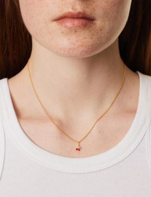 ENAMEL COPENHAGEN: Cherry 18ct Yellow Gold-Plated 925 Sterling-Silver and Zirconia Necklace