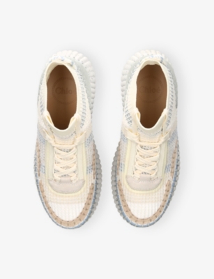 CHLOE: Nama Runner Leather and Woven High-Top Trainers