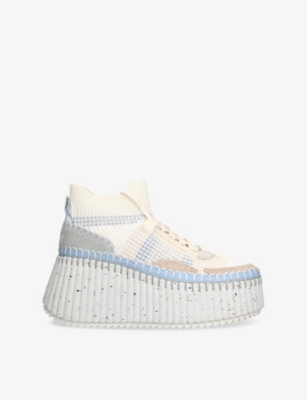 CHLOE: Nama Runner Leather and Woven High-Top Trainers